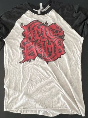 Hell Bomb Tattoo Shop Wichita KS Skull 3/4 Raglan Shirt Mens L Grunge Tee